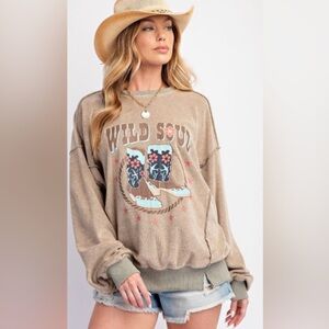 Easel Tan and Brown Graphic Sweatshirt